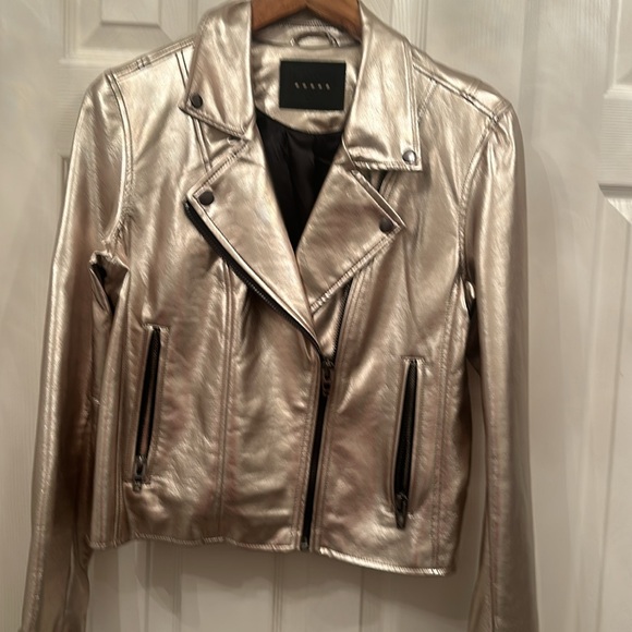 Metallic Pewter Vegan Leather Moto Jacket - Picture 1 of 7